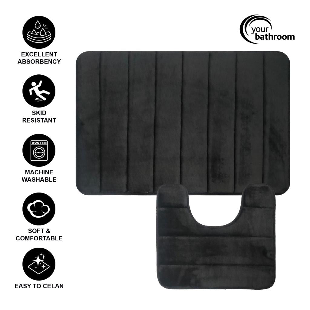 Bath & Toilet Mat Non-Slip Super Soft Memory Foam Absorbent Bathroom.