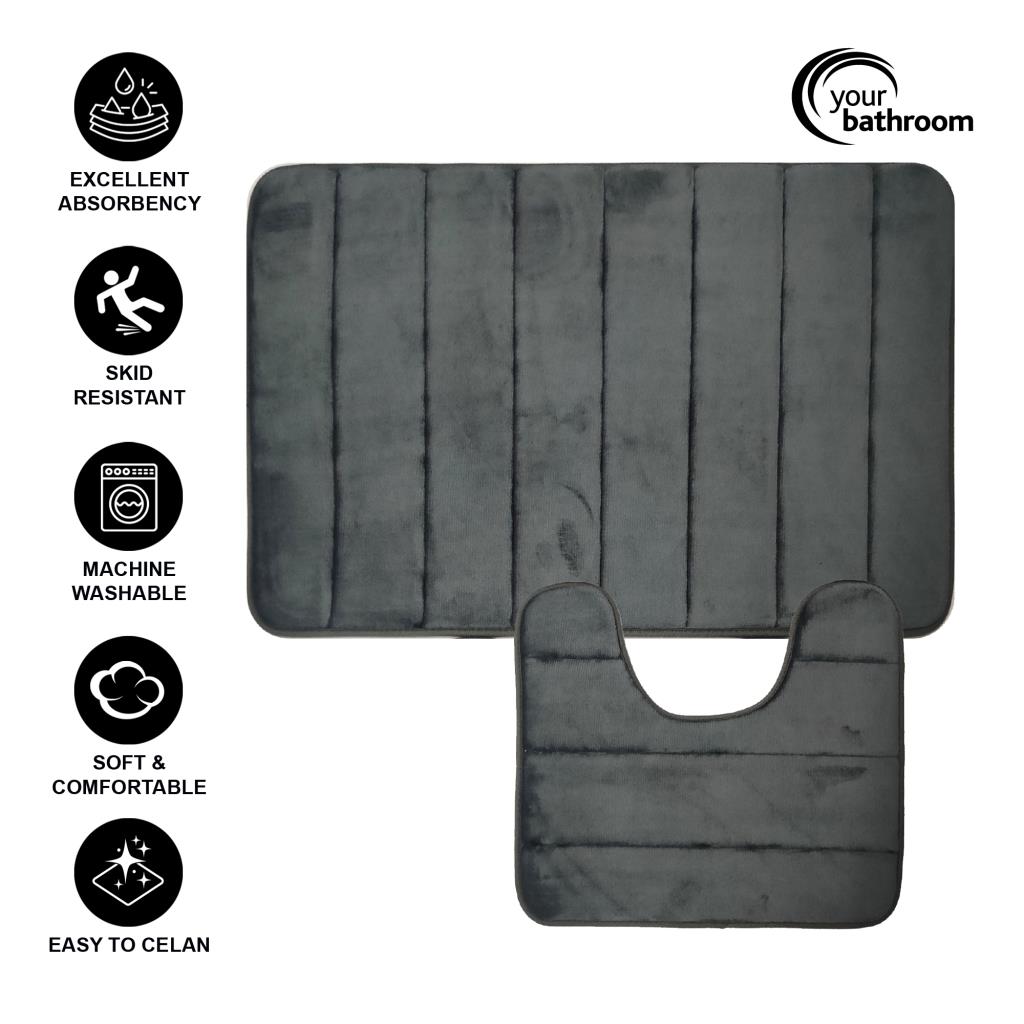 Bath & Toilet Mat Non-Slip Super Soft Memory Foam Absorbent Bathroom.