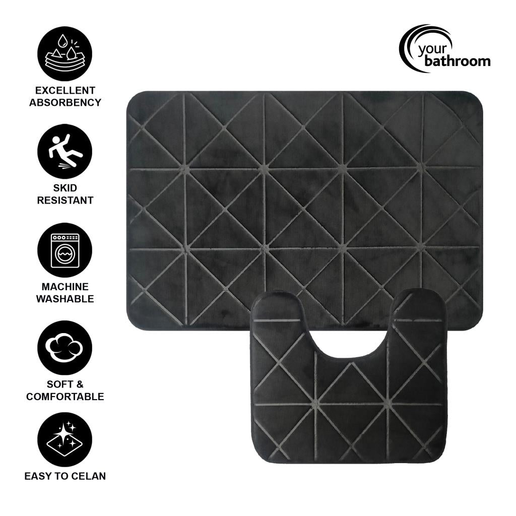 Bath & Toilet Mat Non-Slip Super Soft Memory Foam Absorbent Bathroom.