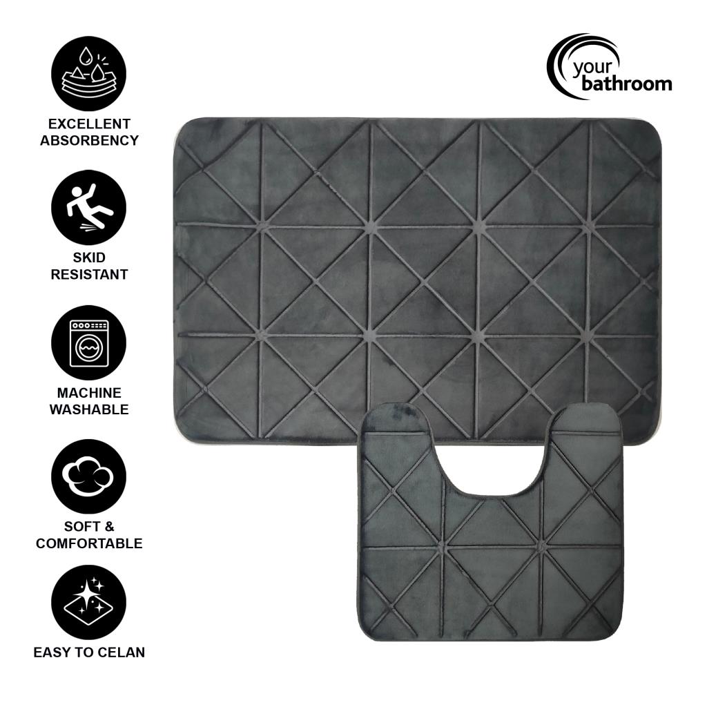 Bath & Toilet Mat Non-Slip Super Soft Memory Foam Absorbent Bathroom.