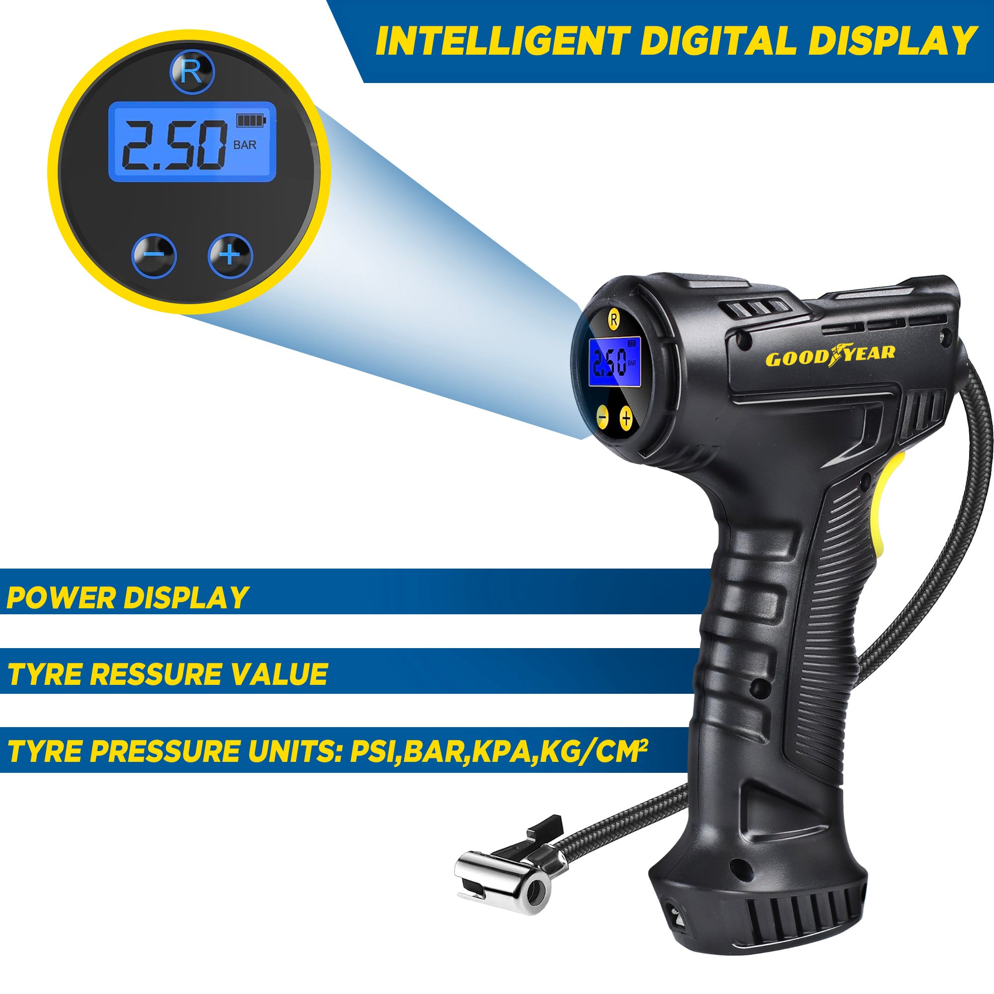 Goodyear Cordless Digital Display Car Tyre Inflator Compressor | No Wires |