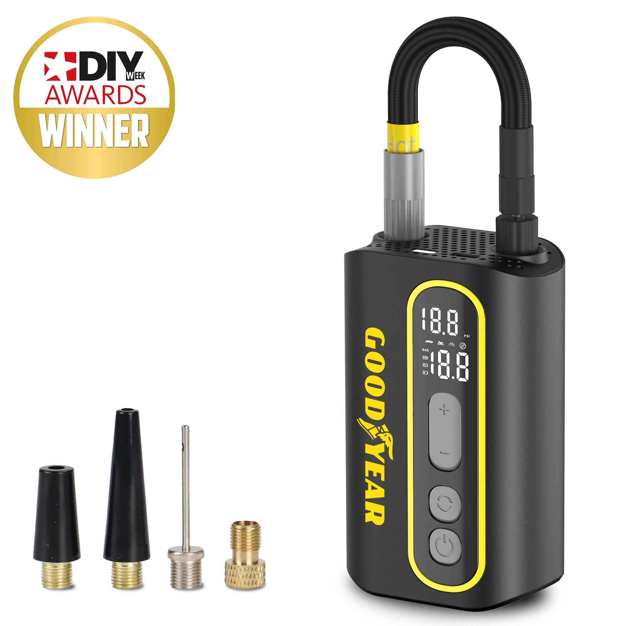 Goodyear Cordless Portable Tyre Inflator Digital Display LED Light Rechargeable