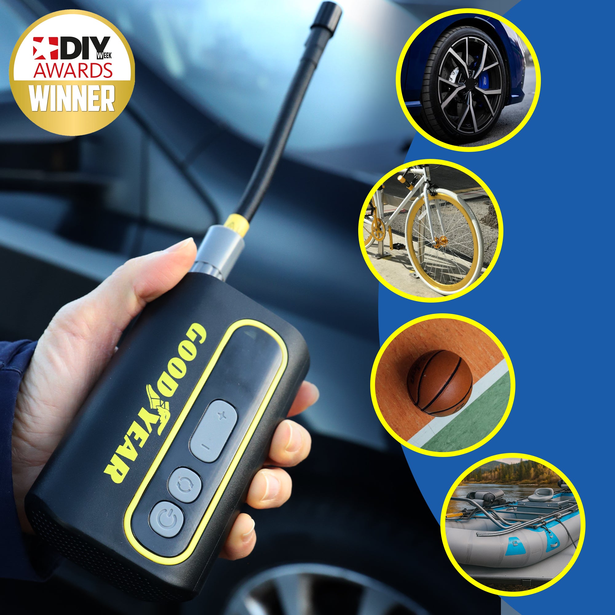 Goodyear Cordless Portable Tyre Inflator Digital Display LED Light Rechargeable