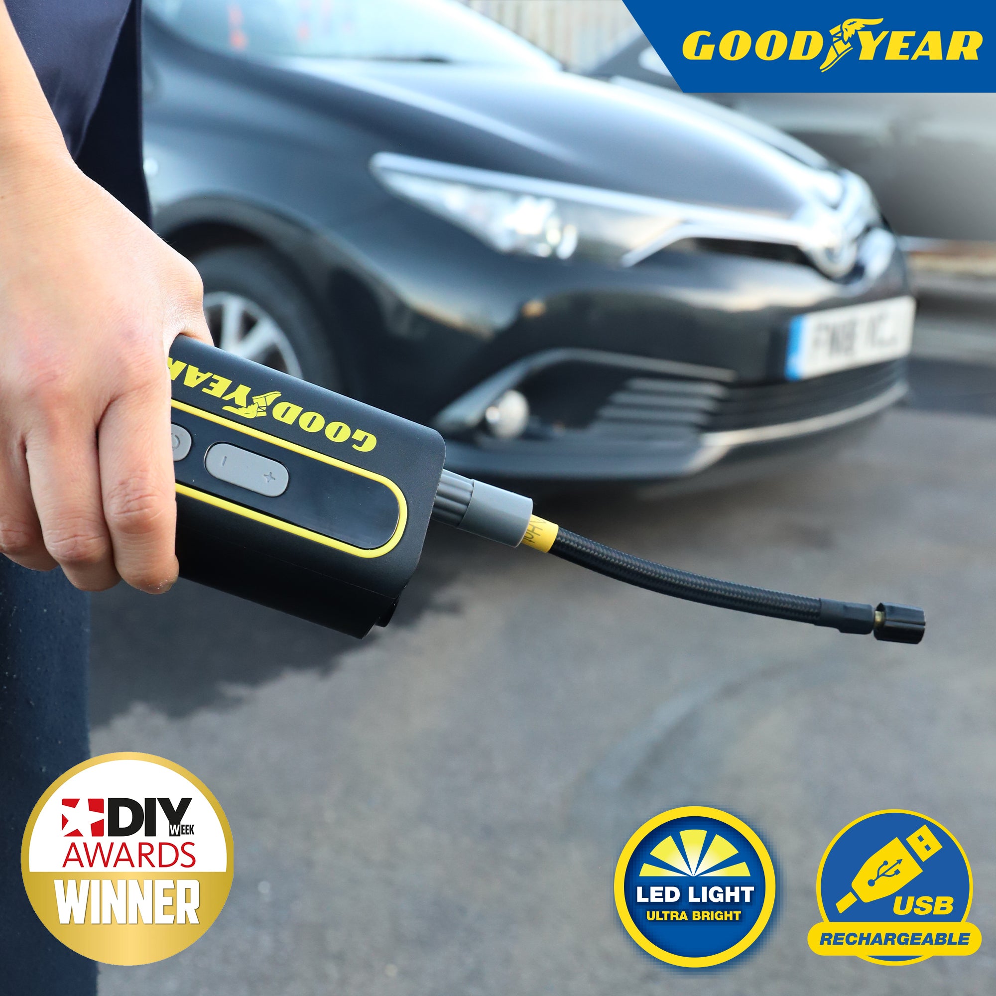 Goodyear Cordless Portable Tyre Inflator Digital Display LED Light Rechargeable