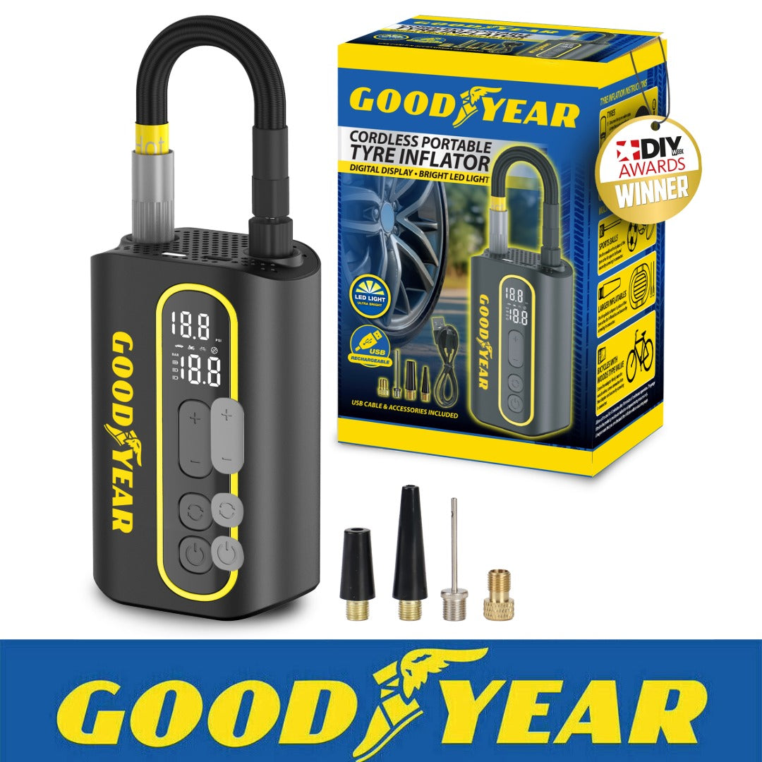 Goodyear Cordless Portable Tyre Inflator Digital Display LED Light Rechargeable