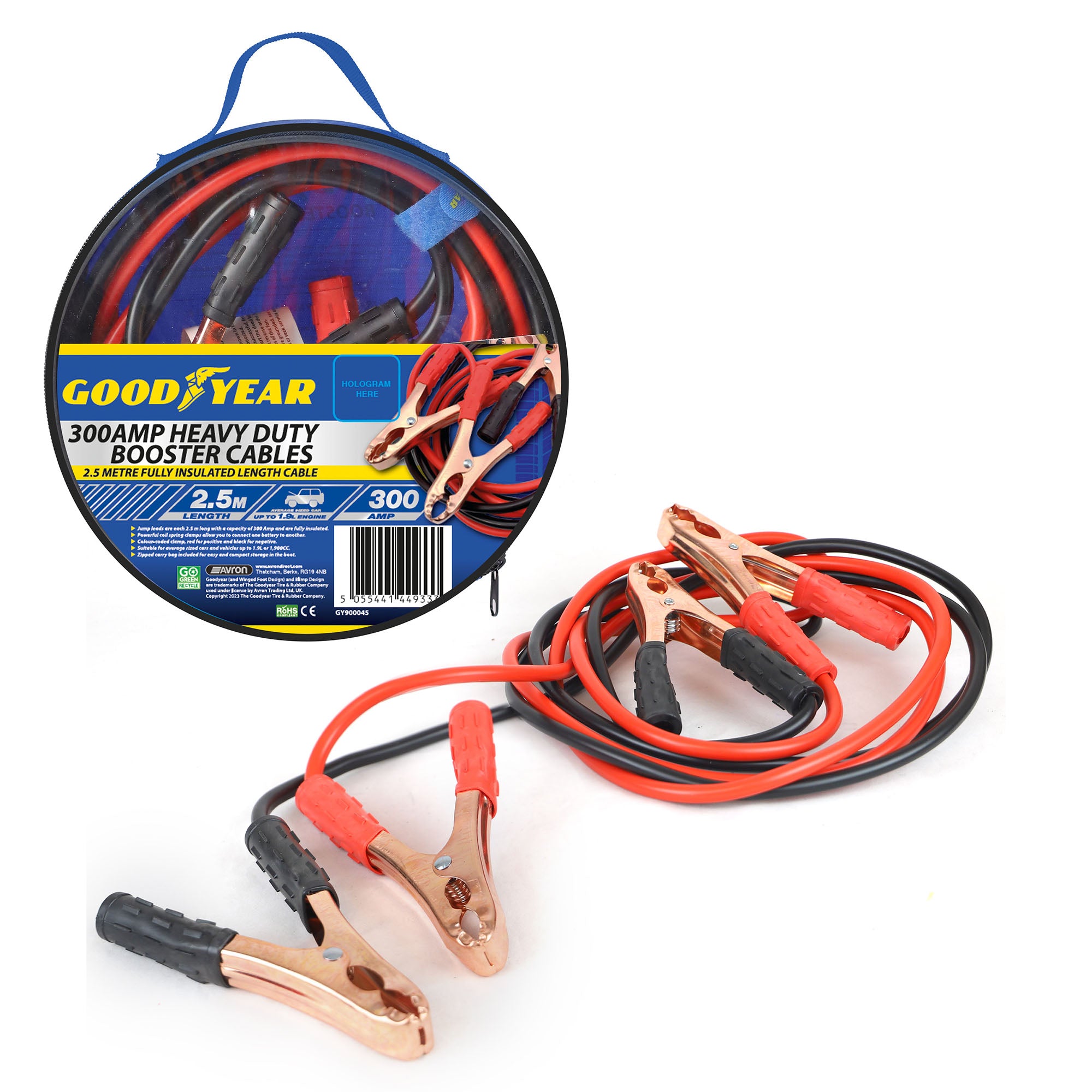 Goodyear 300AMP Starter Jump Leads 2.5m Car Bike Vehicle Jumper Booster Cables