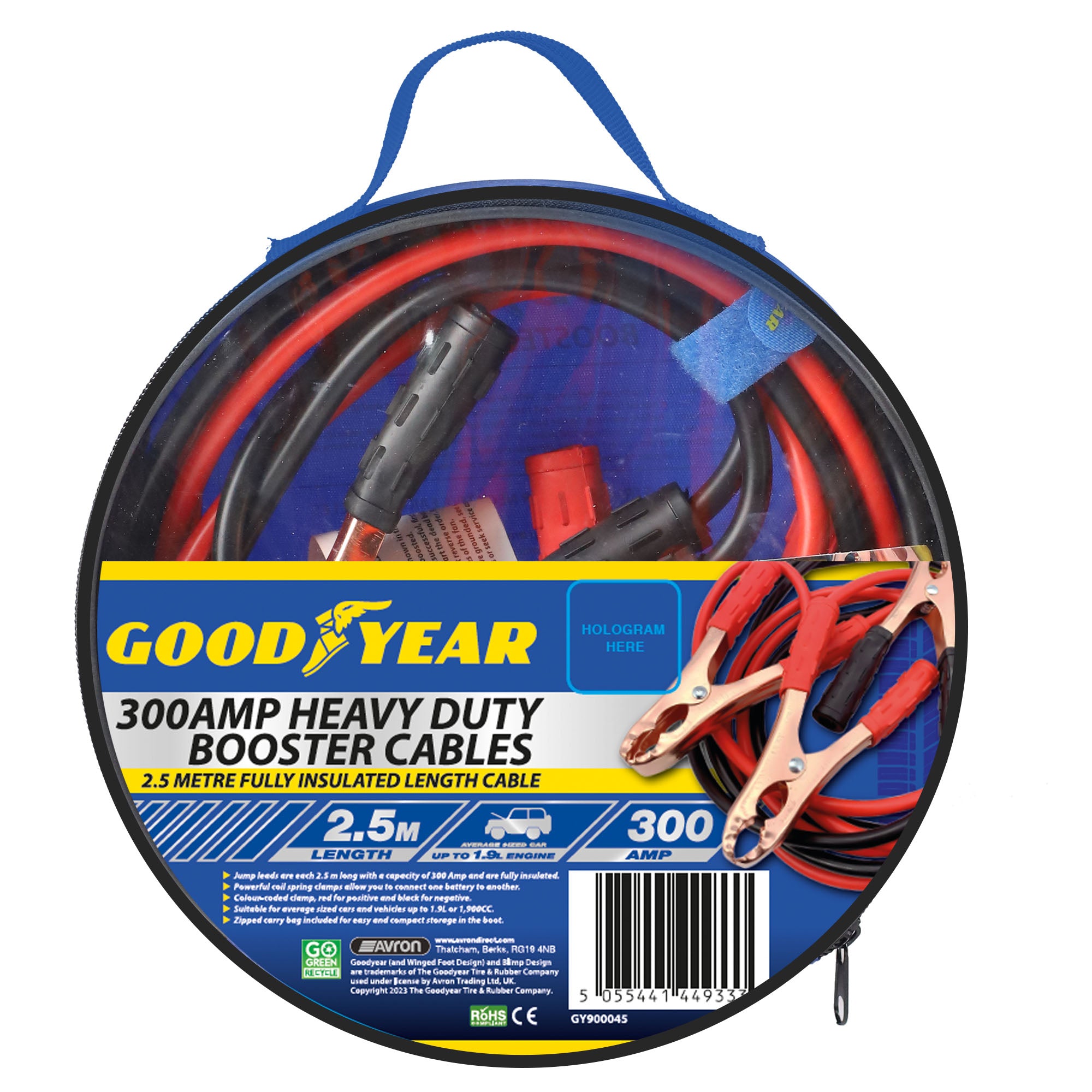 Goodyear 300AMP Starter Jump Leads 2.5m Car Bike Vehicle Jumper Booster Cables