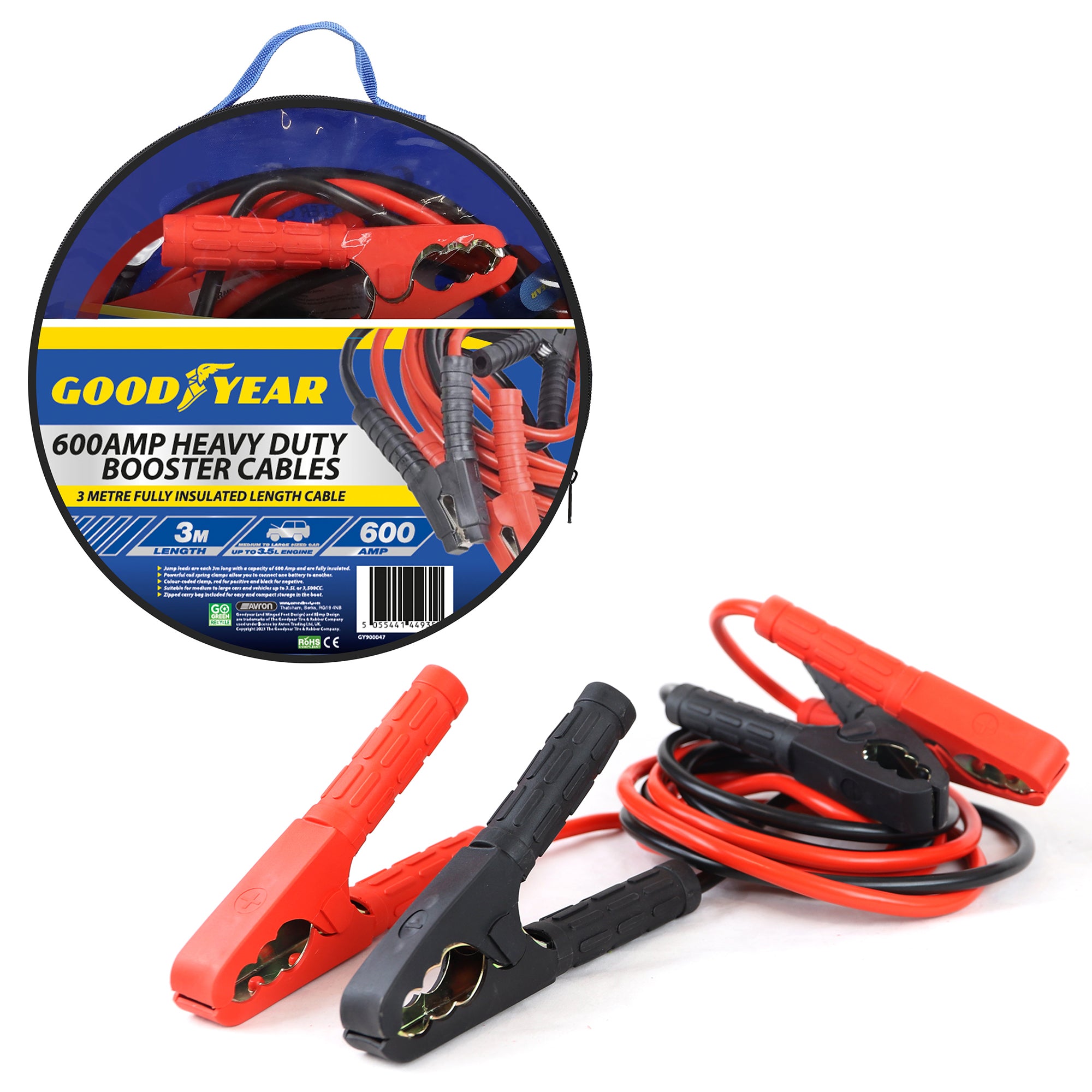 Goodyear 600AMP Starter Jump Leads 3m Car Bike Vehicle Booster Jumper Cables