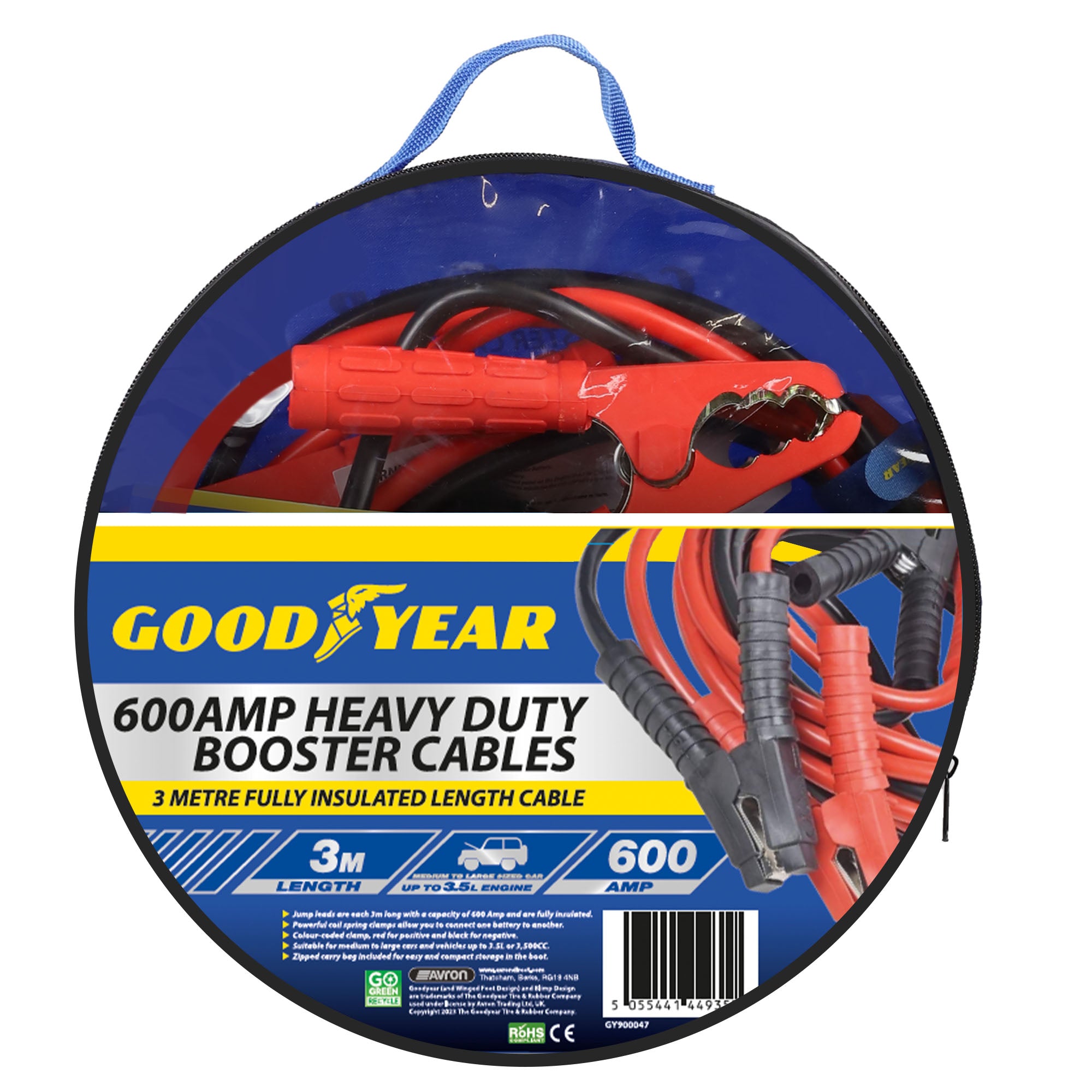 Goodyear 600AMP Starter Jump Leads 3m Car Bike Vehicle Booster Jumper Cables