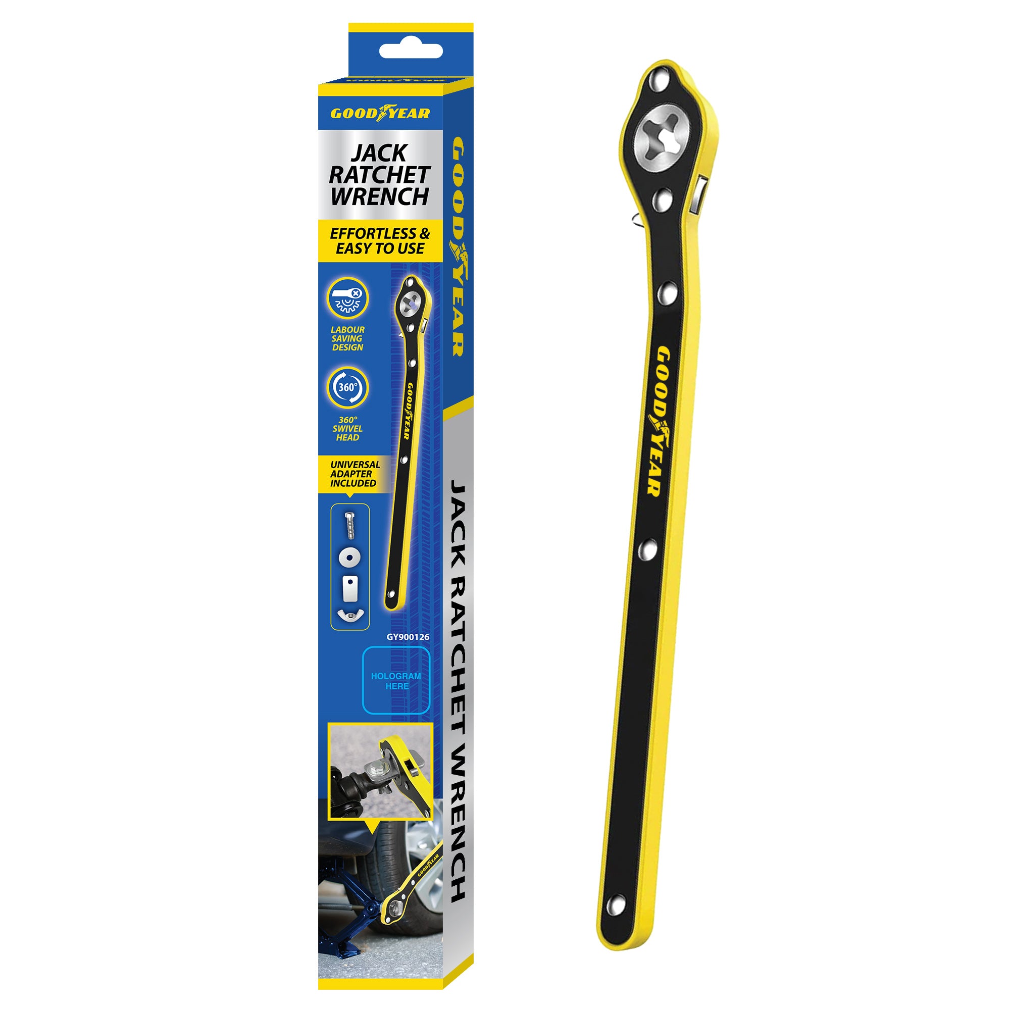 Goodyear Jack Ratchet Wrench Heavy Duty Car Lifting Tool Scissor Jack 360° Head