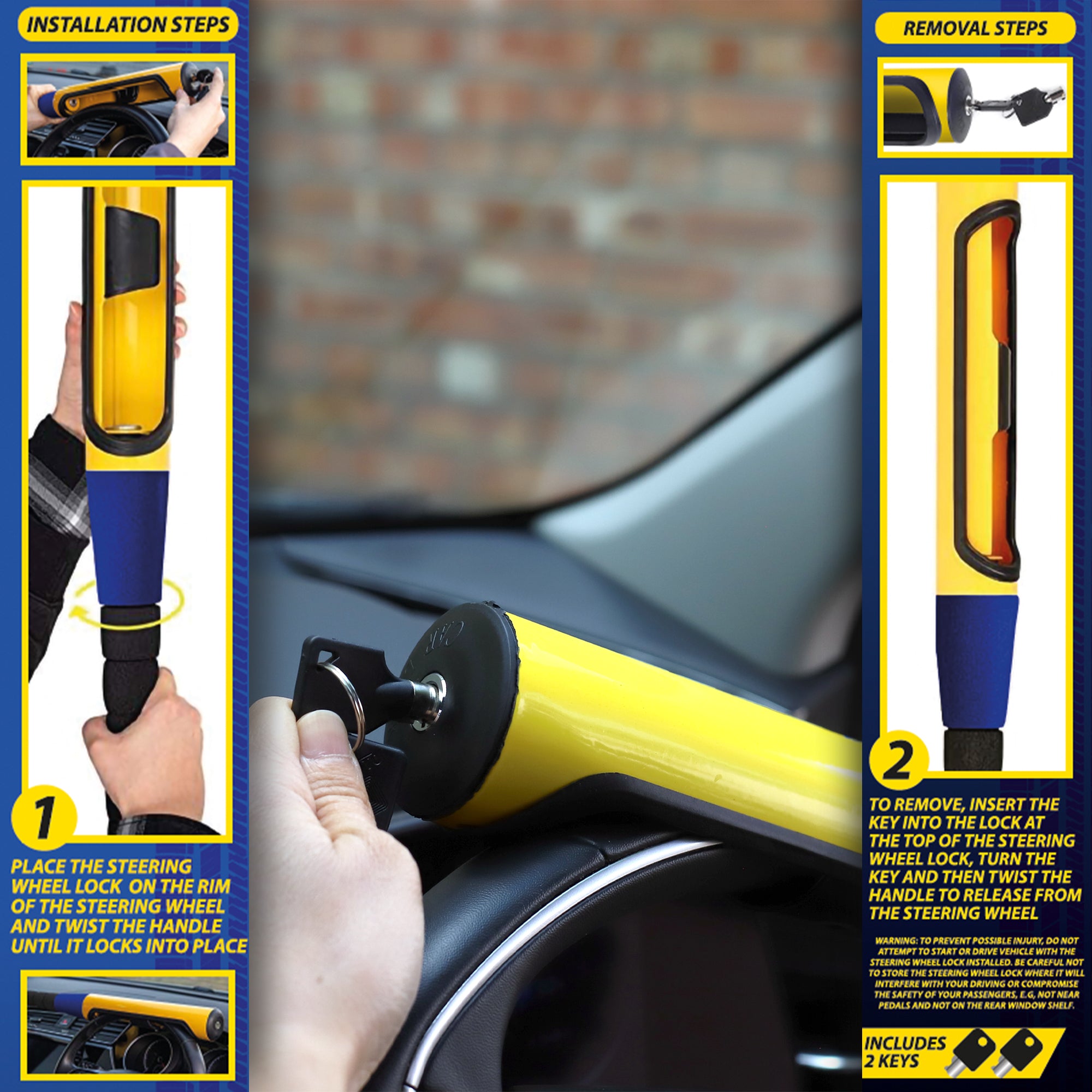 Goodyear Steering Wheel Lock Universal Baseball Bat Style Anti-Theft Car Vehicle