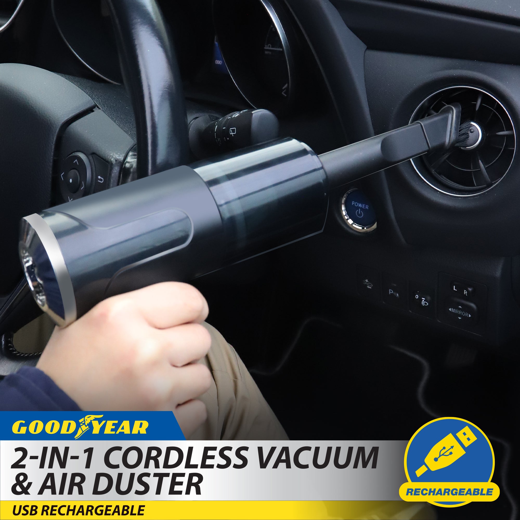 2-in-1 Goodyear Cordless Vacuum Air Duster USB Rechargeable Portable Bagless