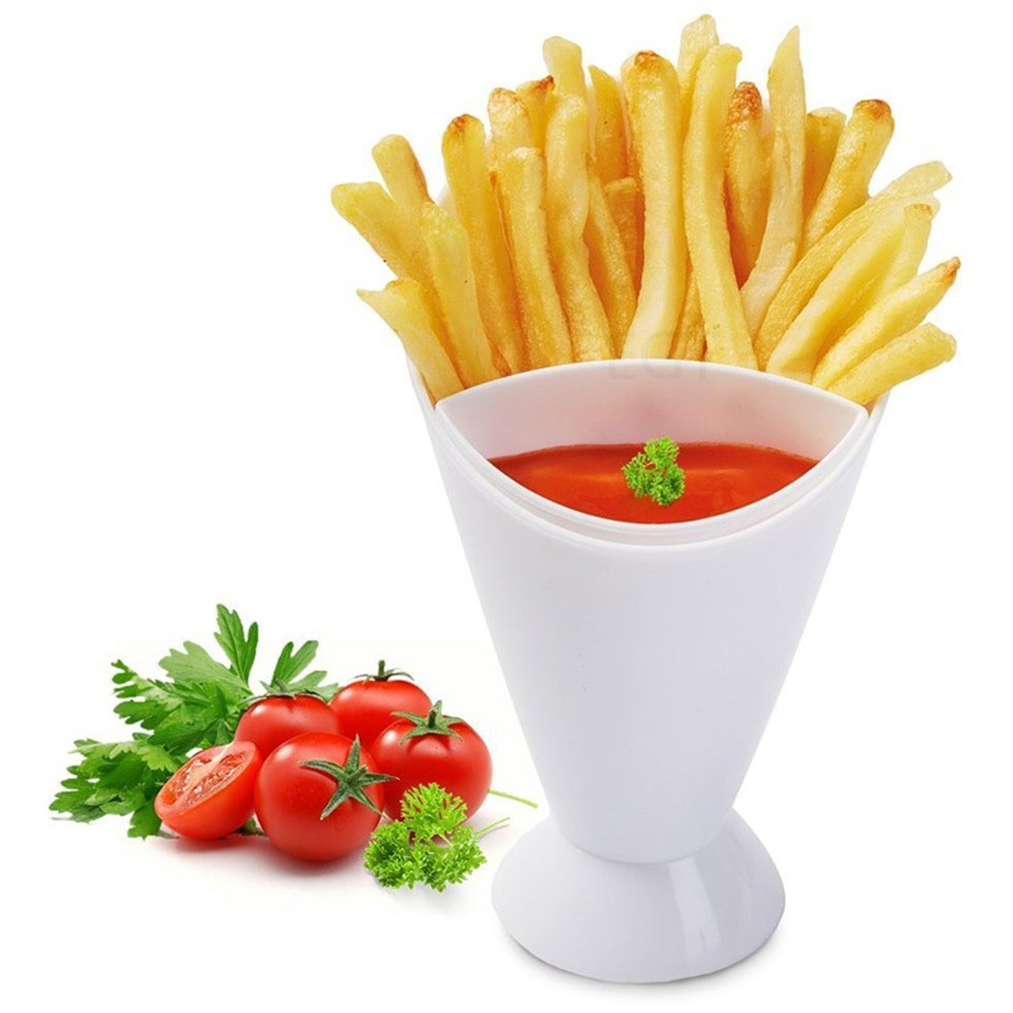 Chips French Fries & KetchUp Dipper Snack Holder Basket Stand Cones 2 Section UK