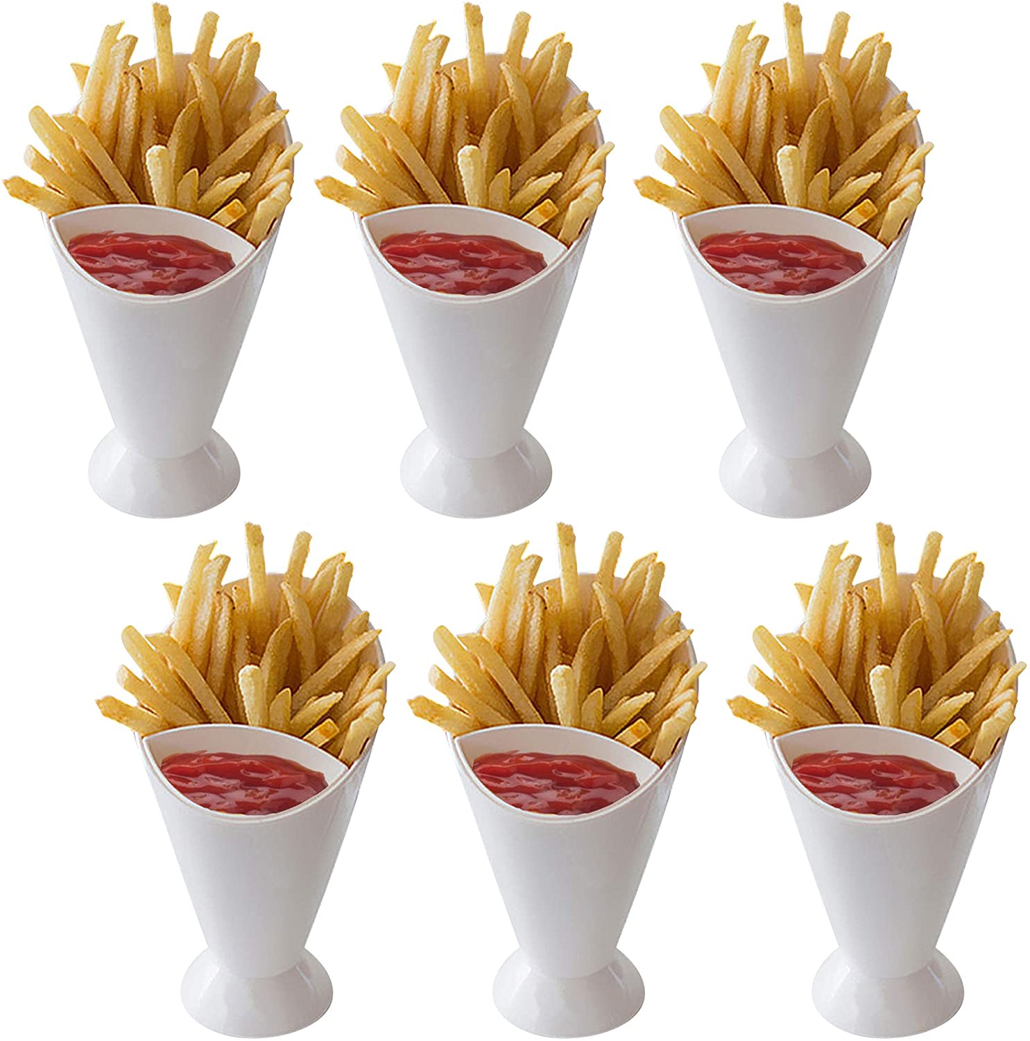 Chips French Fries & KetchUp Dipper Snack Holder Basket Stand Cones 2 Section UK