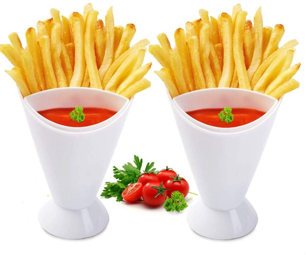 Chips French Fries & KetchUp Dipper Snack Holder Basket Stand Cones 2 Section UK