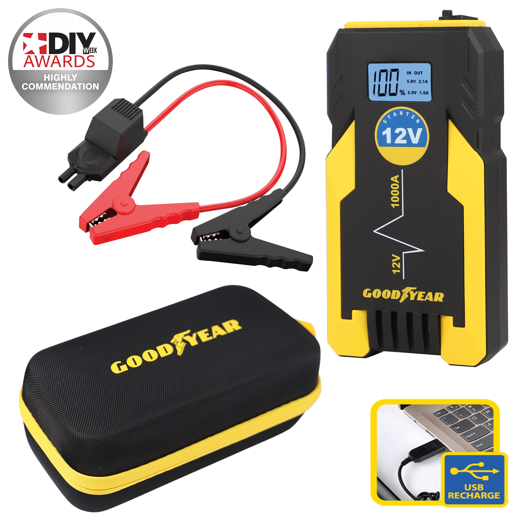 Goodyear 12V Lithium Jump Starter USB Rechargeable Car Battery Power Bank LED