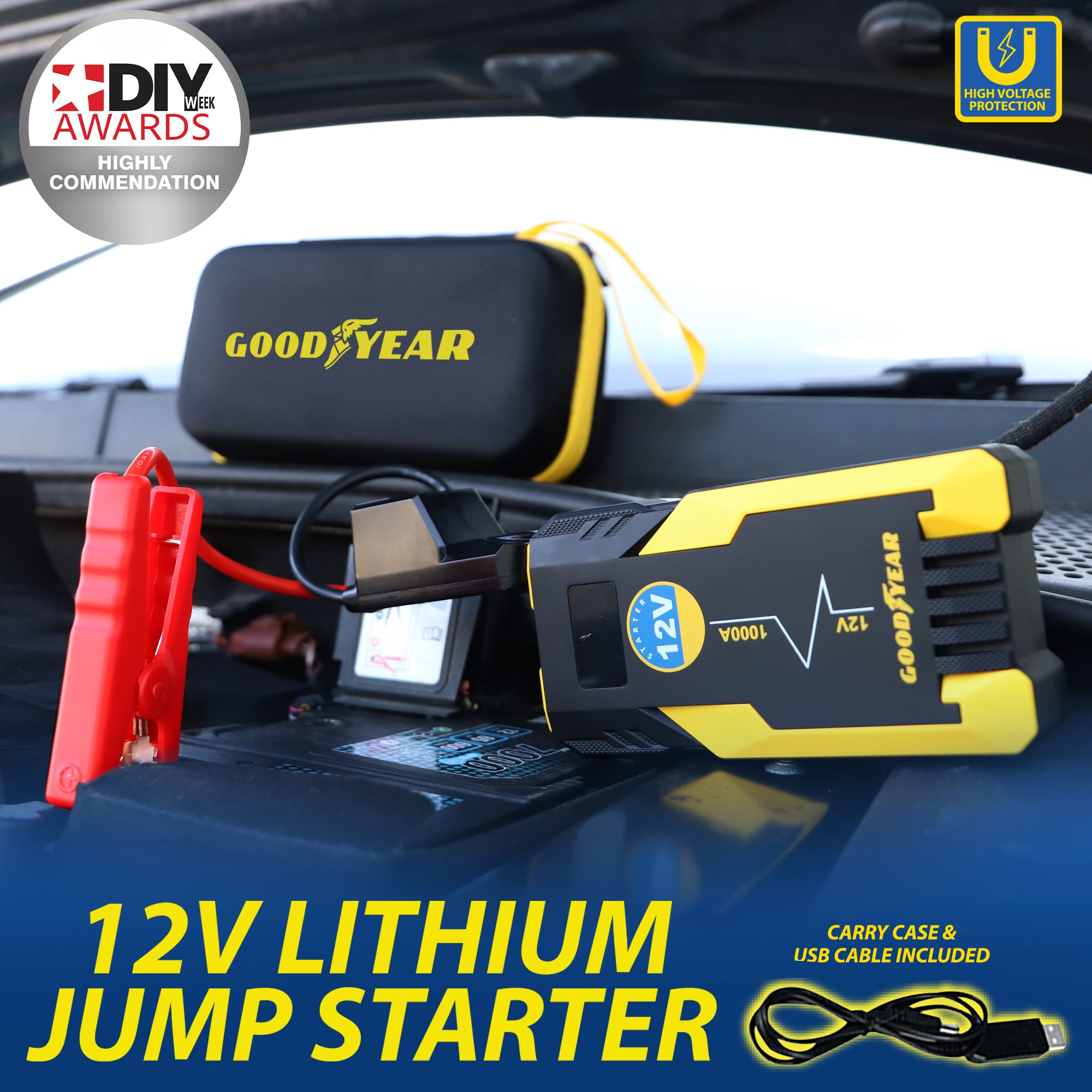 Goodyear 12V Lithium Jump Starter USB Rechargeable Car Battery Power Bank LED
