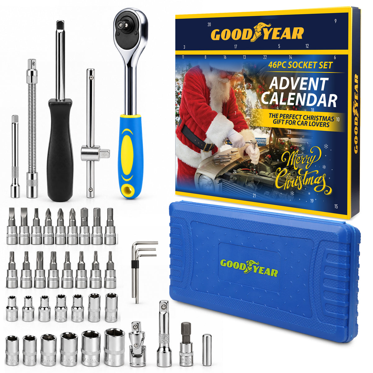 Goodyear 46pc Socket Set Advent Calendar Car Tool Kit Christmas Gift Mechanics