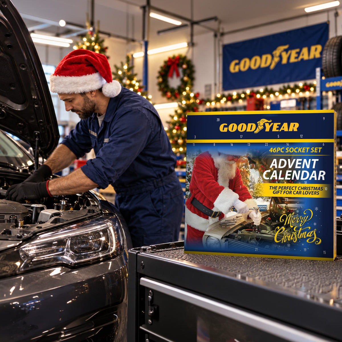 Goodyear 46pc Socket Set Advent Calendar Car Tool Kit Christmas Gift Mechanics
