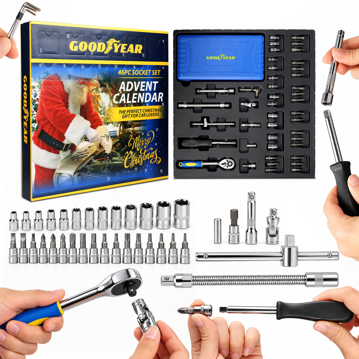 Goodyear 46pc Socket Set Advent Calendar Car Tool Kit Christmas Gift Mechanics