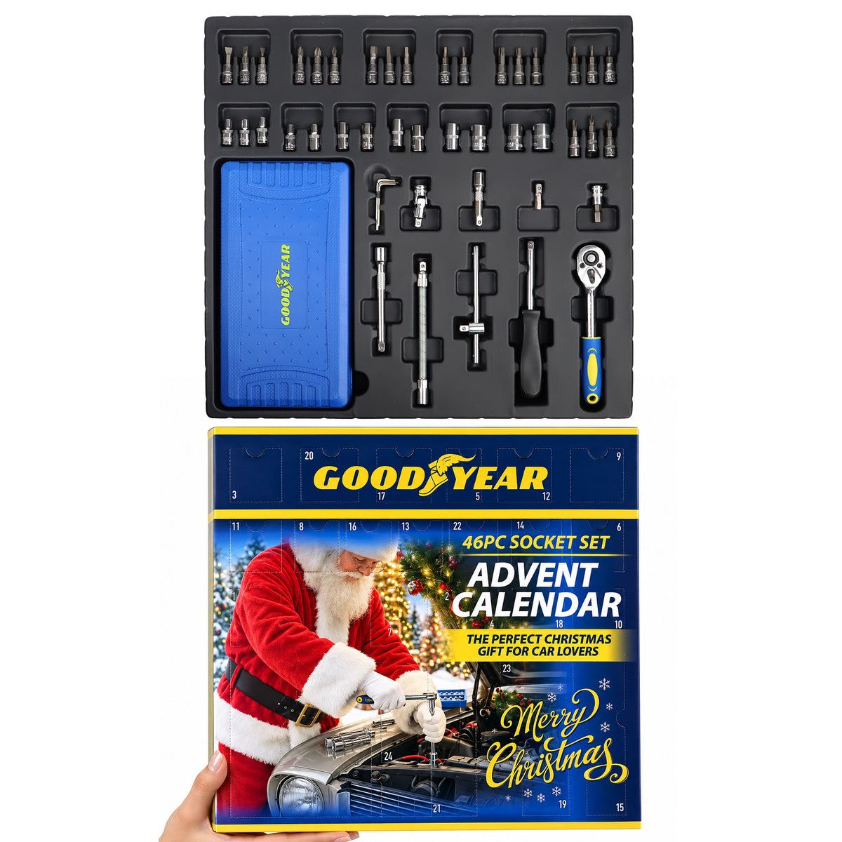 Goodyear 46pc Socket Set Advent Calendar Car Tool Kit Christmas Gift Mechanics