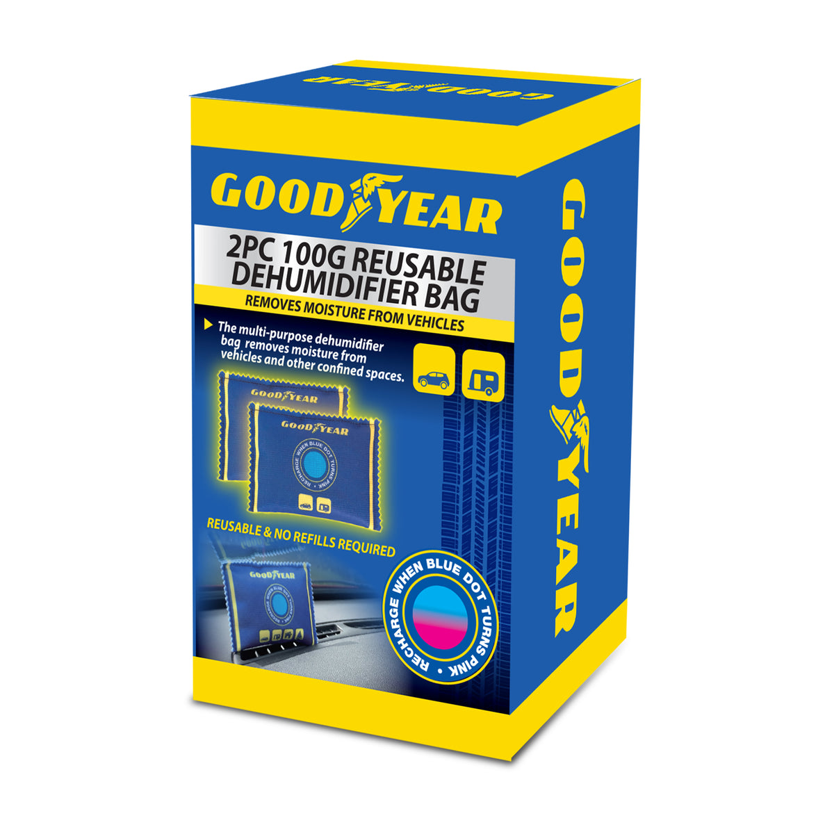 Goodyear 2 Pack Car Dehumidifier Bags Reusable Moisture Damp Absorber Anti Mist