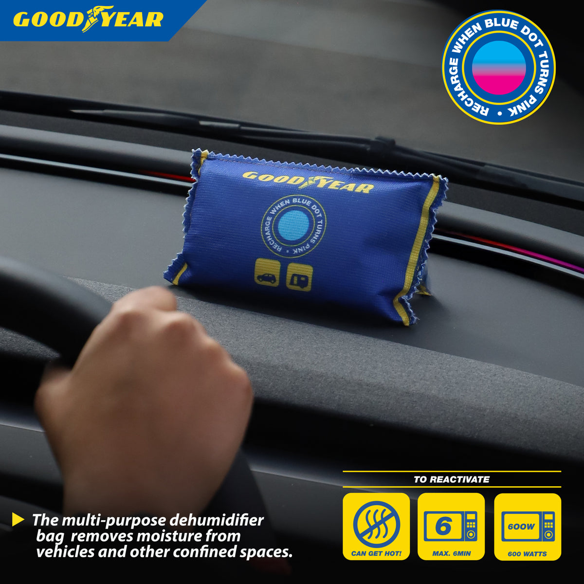 Goodyear 2 Pack Car Dehumidifier Bags Reusable Moisture Damp Absorber Anti Mist