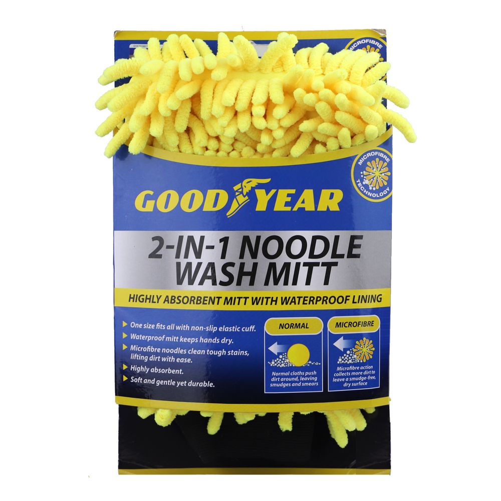 2Pcs Goodyear 2in1 Noodle Car Wash Mitt Microfibre Defogging Cleaning Polishing