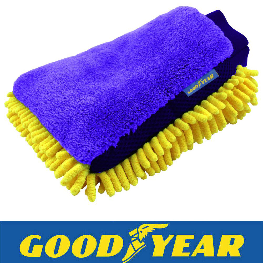 2Pcs Goodyear 2in1 Noodle Car Wash Mitt Microfibre Defogging Cleaning Polishing