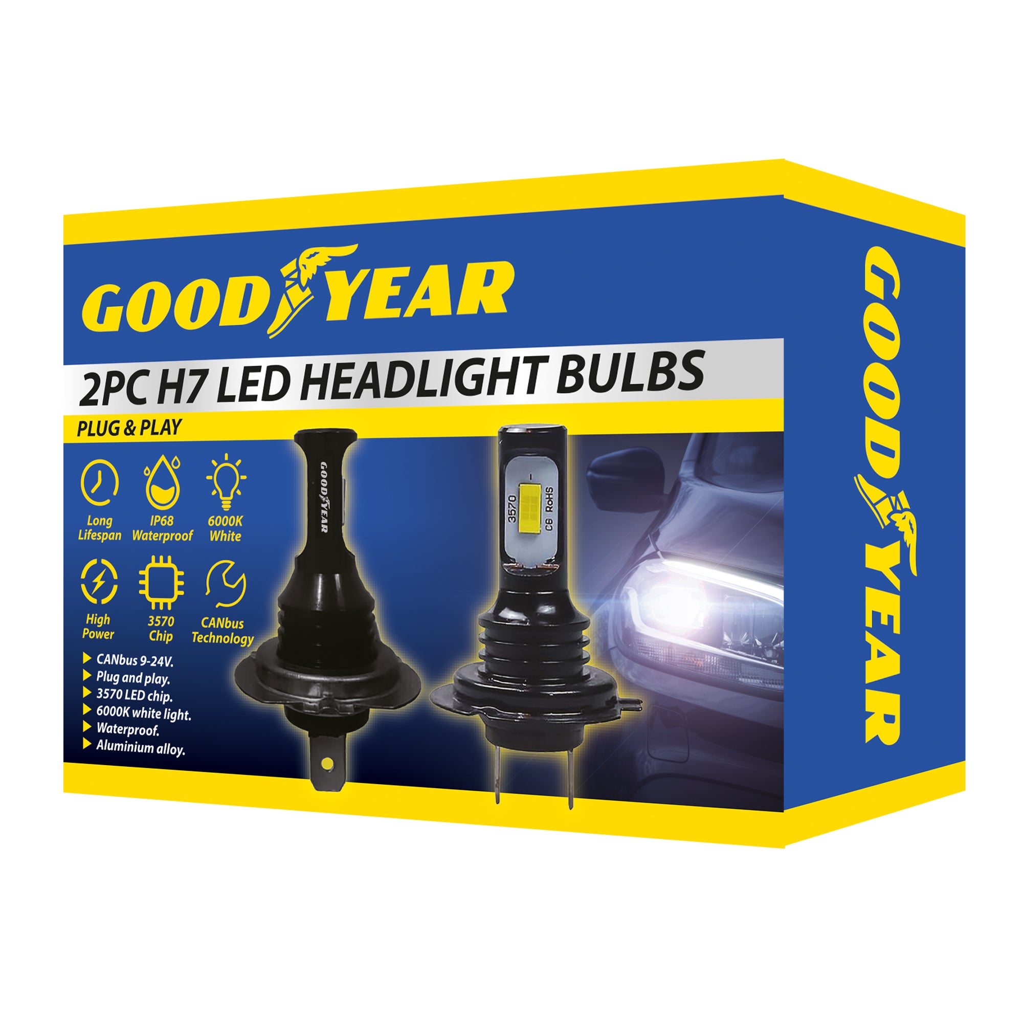 Goodyear 2 X H7 LED Car Headlight Bulbs Plug Play 6000K CANbus Replace Xenons