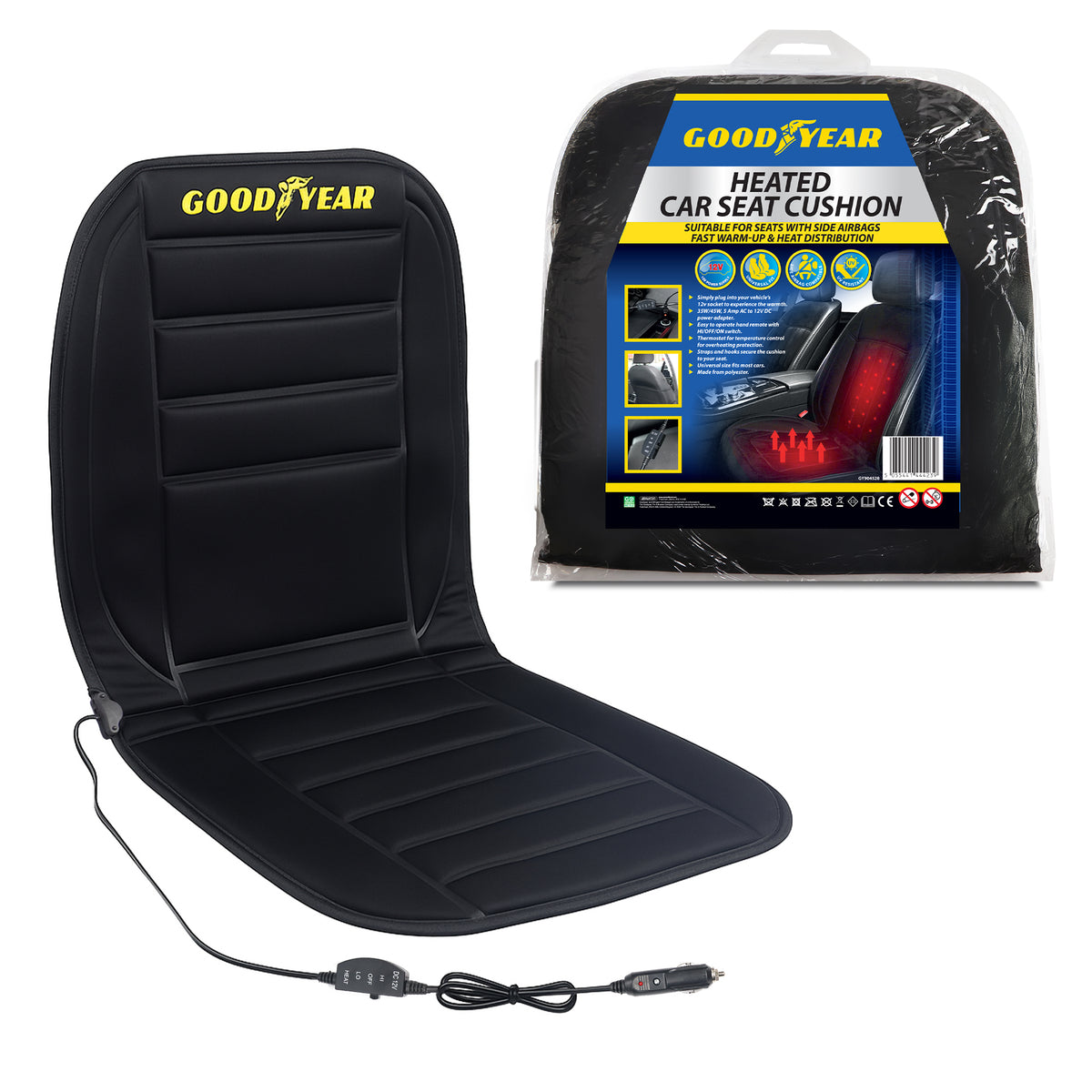 Goodyear Luxury Heated Car Seat Cushion Heater Aftermarket Universal Fit 12V