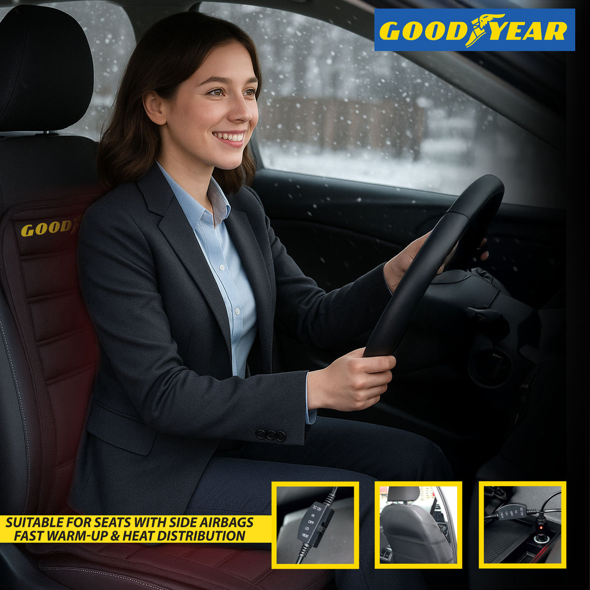 Goodyear Luxury Heated Car Seat Cushion Heater Aftermarket Universal Fit 12V