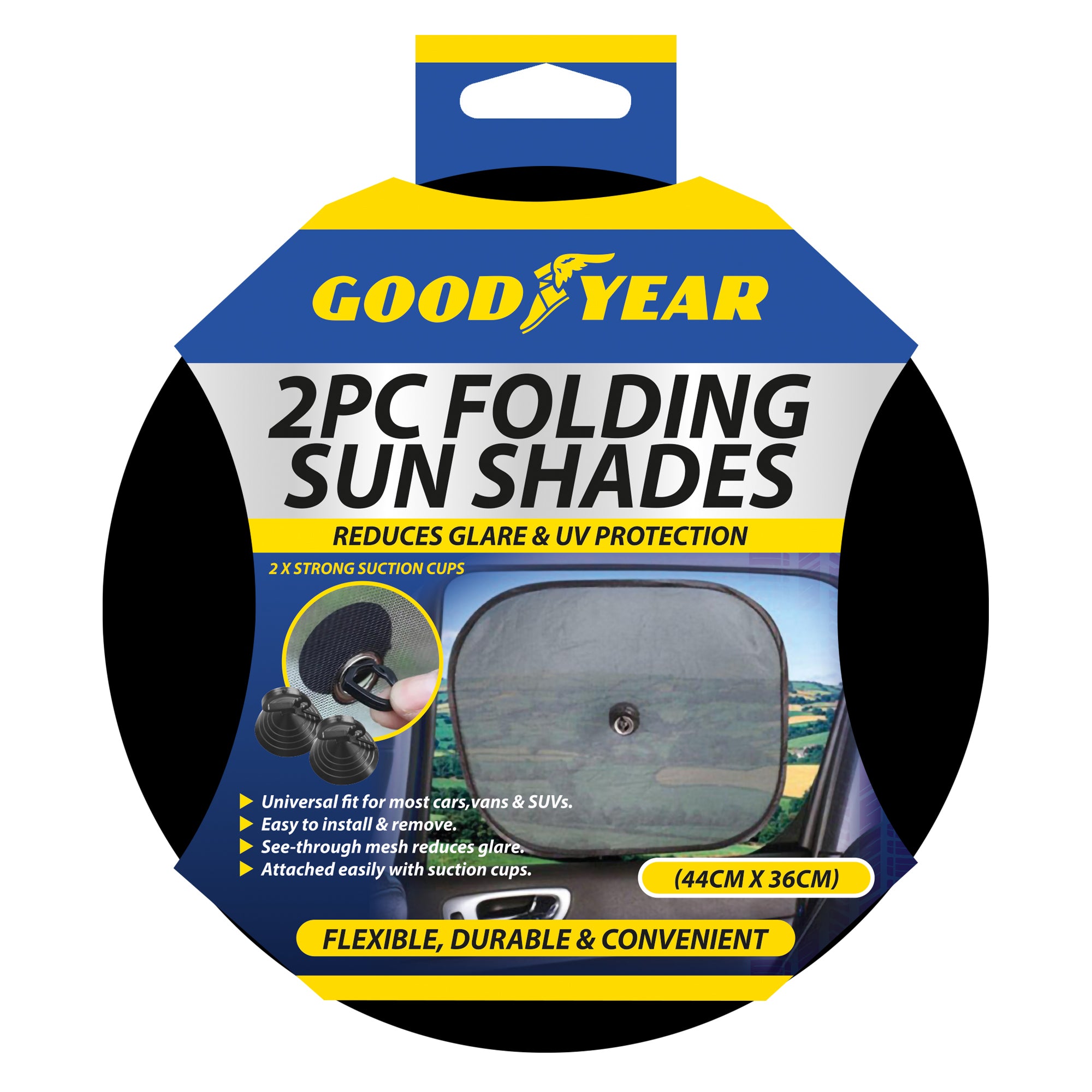 Goodyear 2Pc Car Sun Shade Cover Blind Mesh UV Protection Rear Front Window Kids