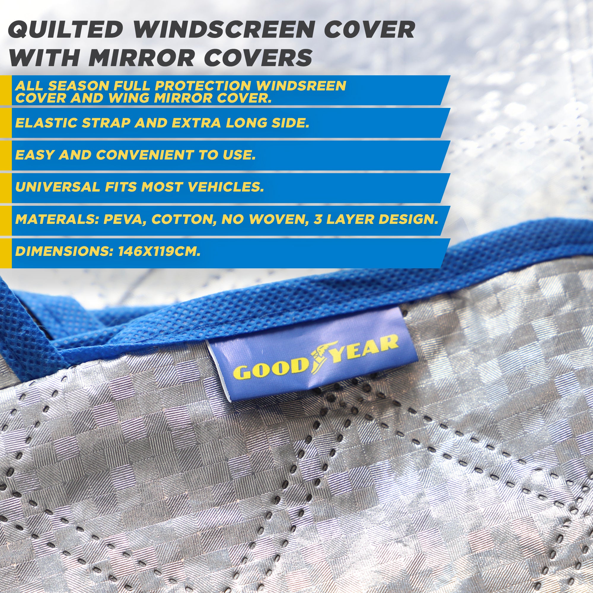 Goodyear Quilted Car Windscreen Cover|Wing Mirror Covers | Snow Ice Frost