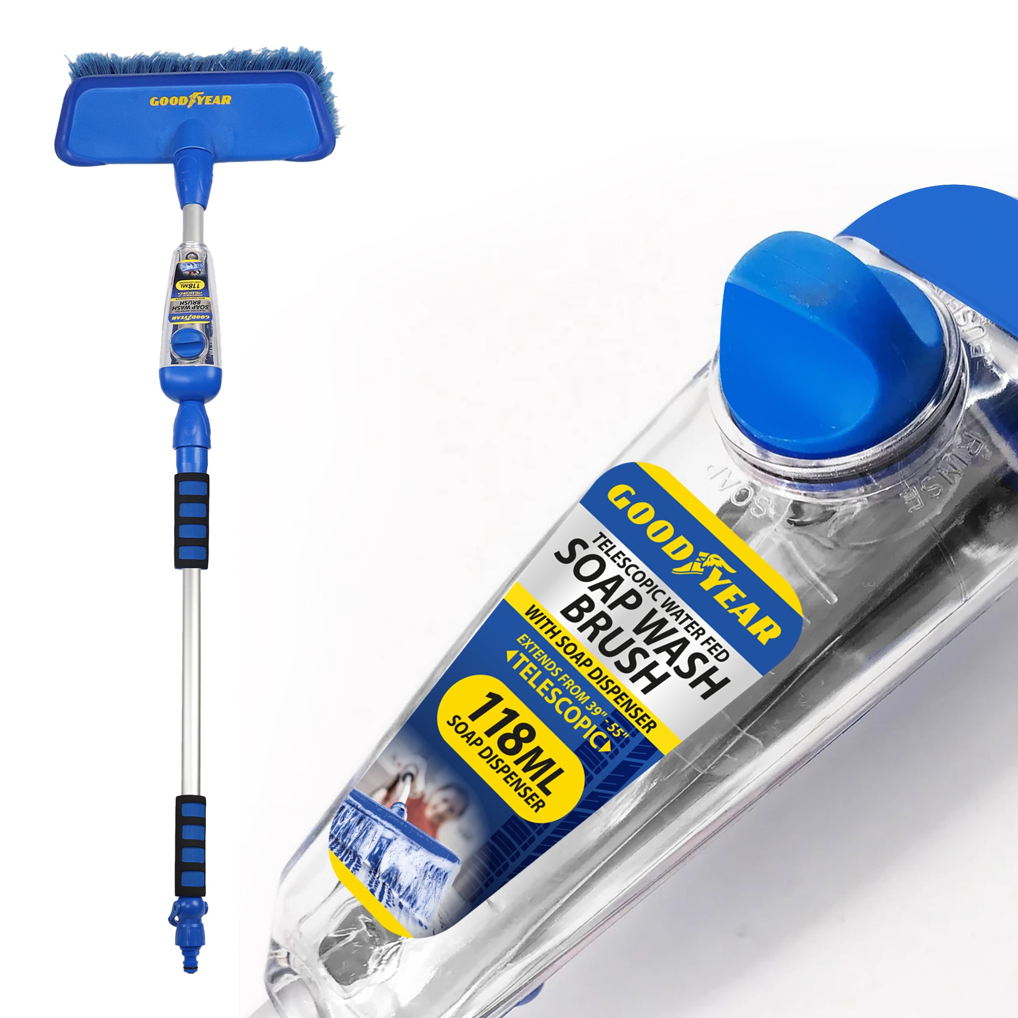 Telescopic Water Fed Wash Brush Cleaner with 118ml Soap Dispenser Extend 39