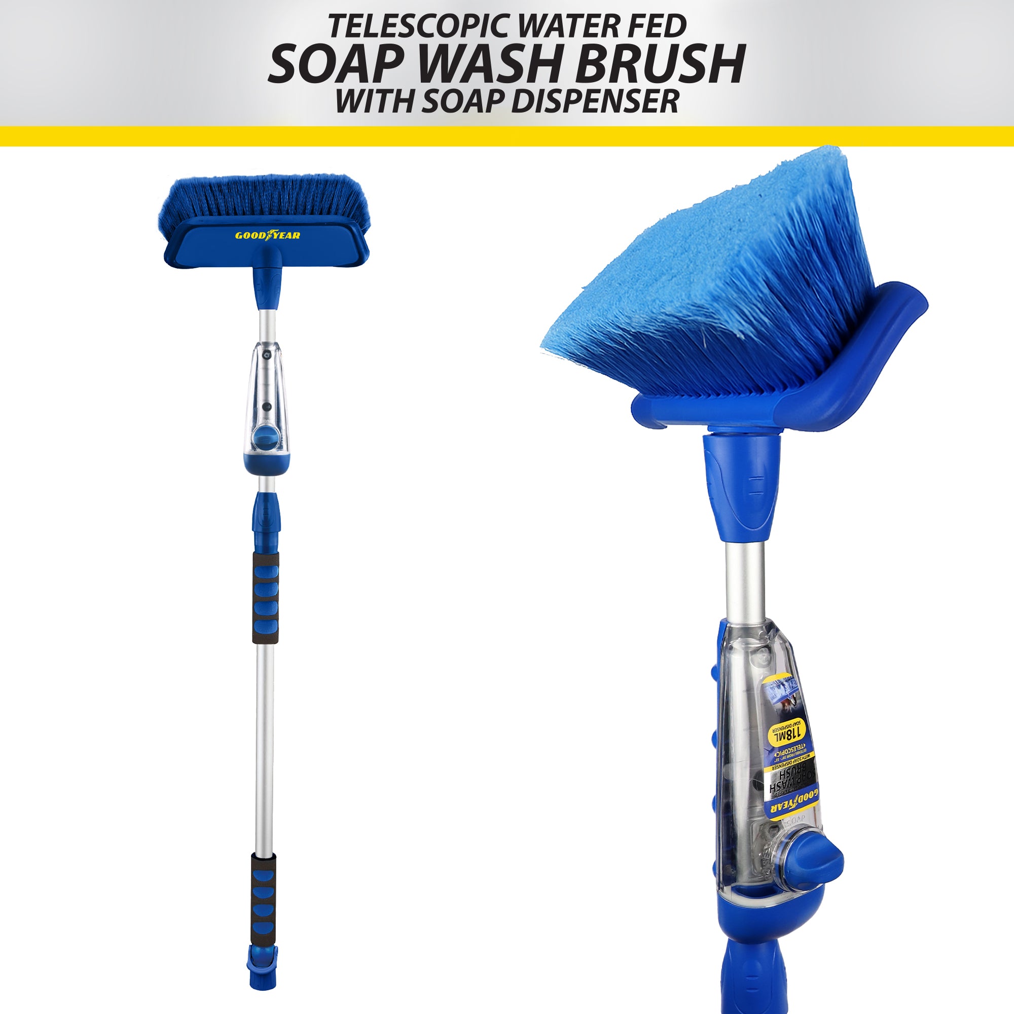 Telescopic Water Fed Wash Brush Cleaner with 118ml Soap Dispenser Extend 39