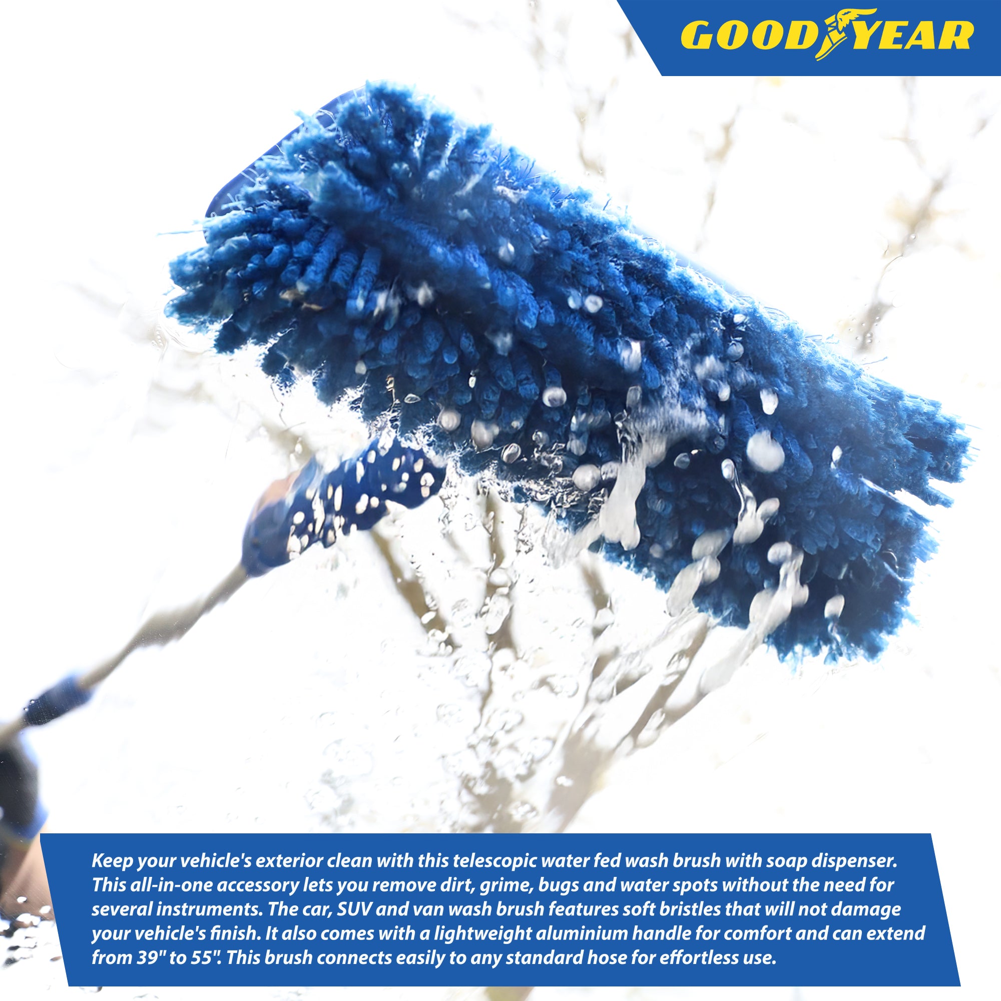 Telescopic Water Fed Wash Brush Cleaner with 118ml Soap Dispenser Extend 39
