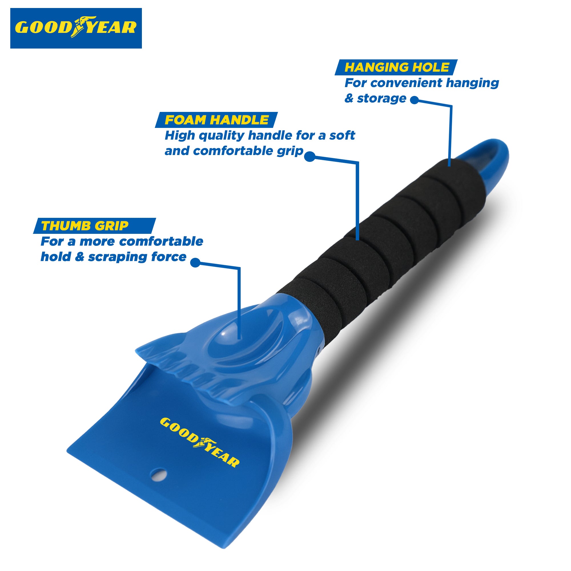 Goodyear Ice Scraper with Ice Breaker Teeth & Extra Wide Blade Soft Grip Handle