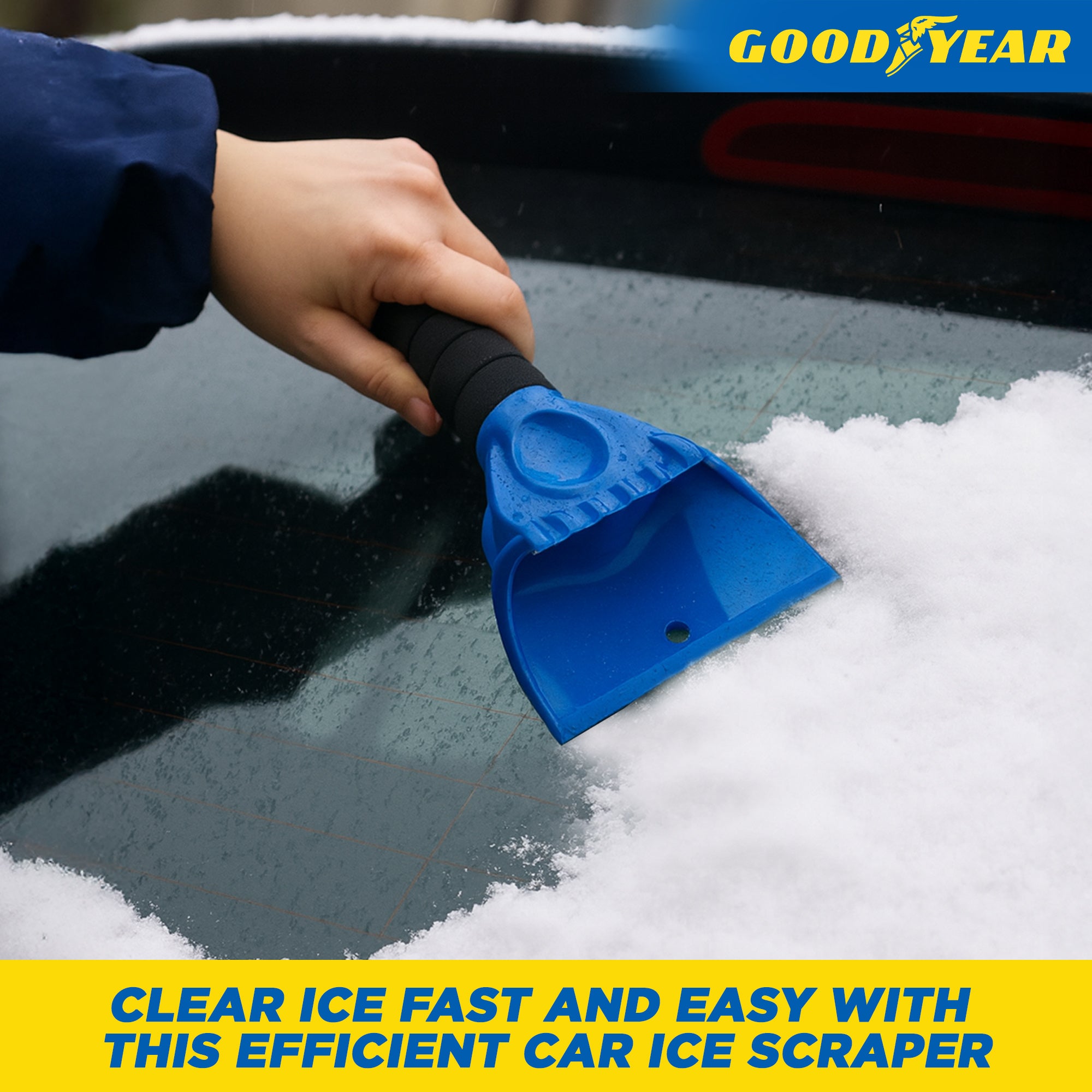 Goodyear Ice Scraper with Ice Breaker Teeth & Extra Wide Blade Soft Grip Handle