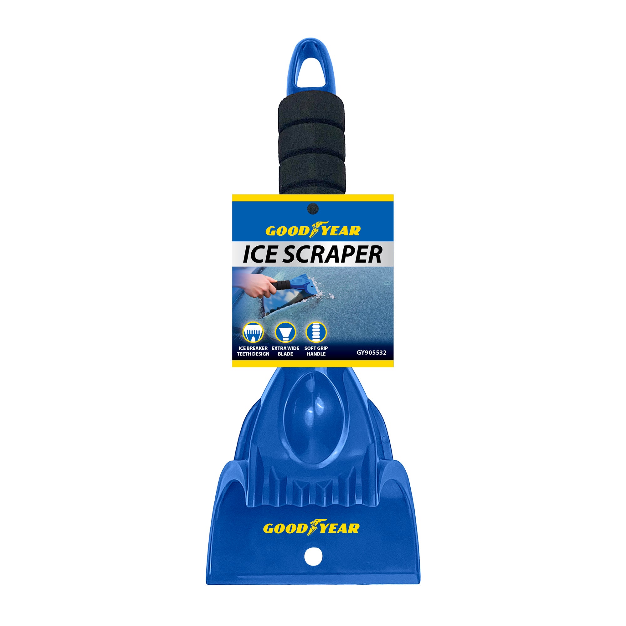 Goodyear Ice Scraper with Ice Breaker Teeth & Extra Wide Blade Soft Grip Handle