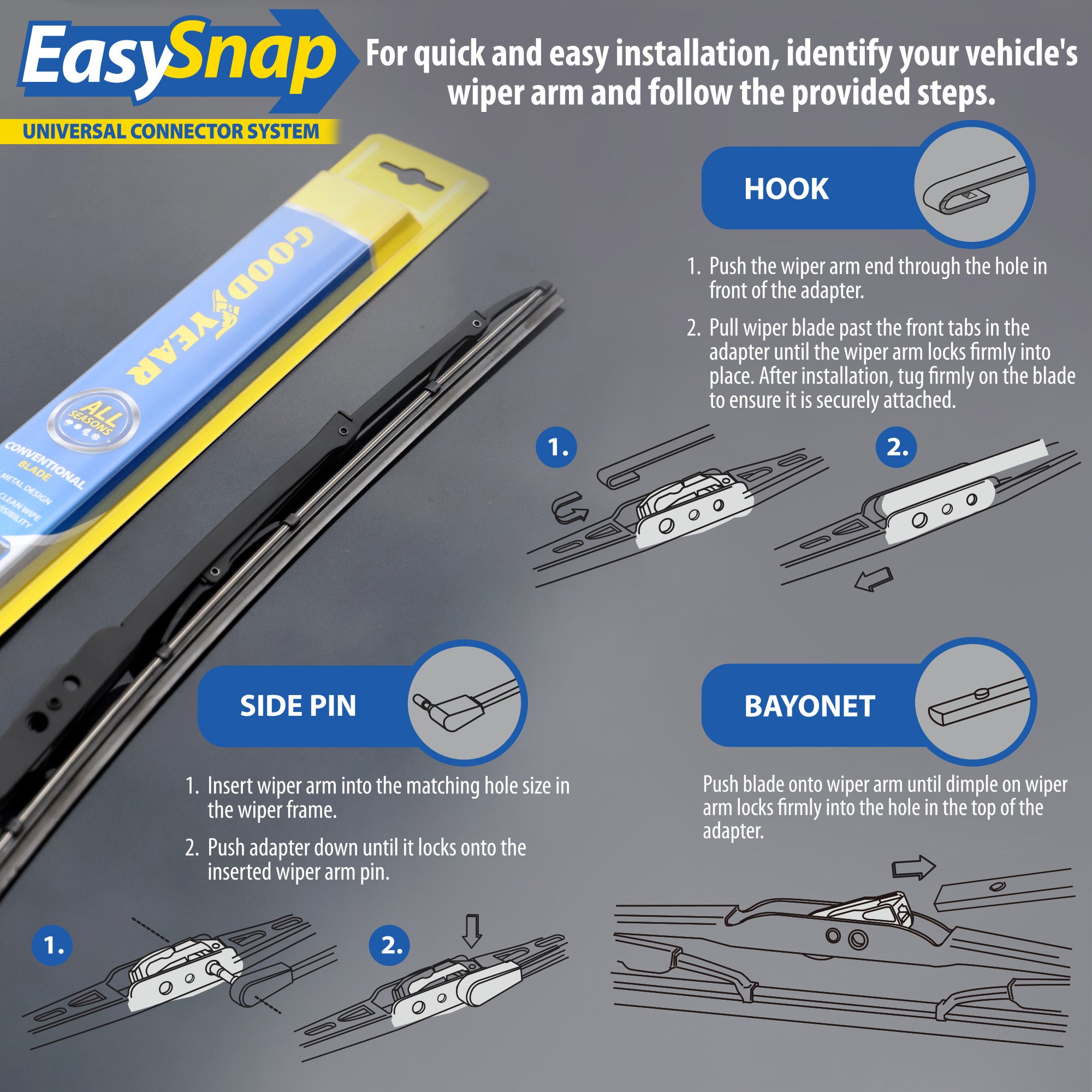 Goodyear Conventional Windscreen Metal Wiper Blades Car Wipers Replacement 26