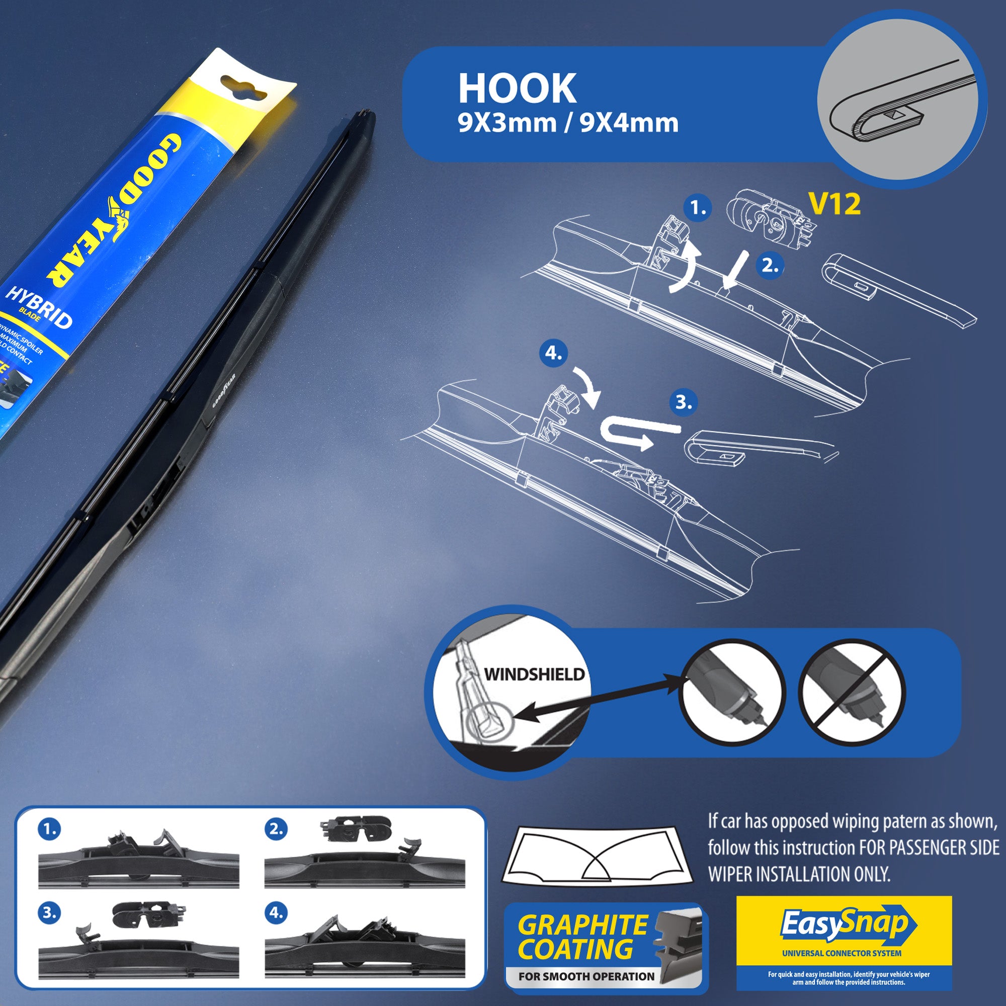 Goodyear Hybrid Windscreen Wiper Blades EasySnap Car Universal Replacement 14