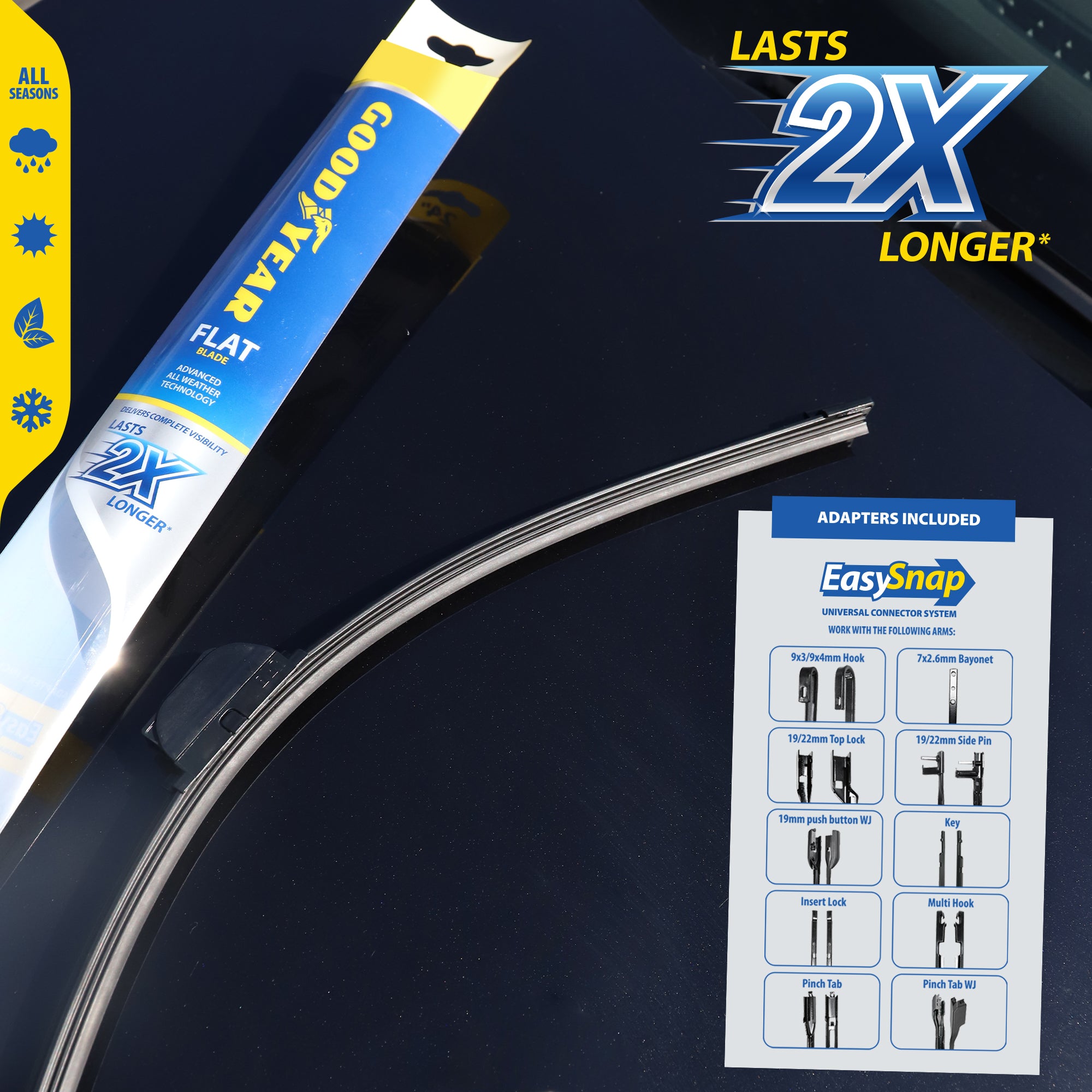 Goodyear Flat Windscreen Wiper Blades Car EasySnap Replacement Indicator 19