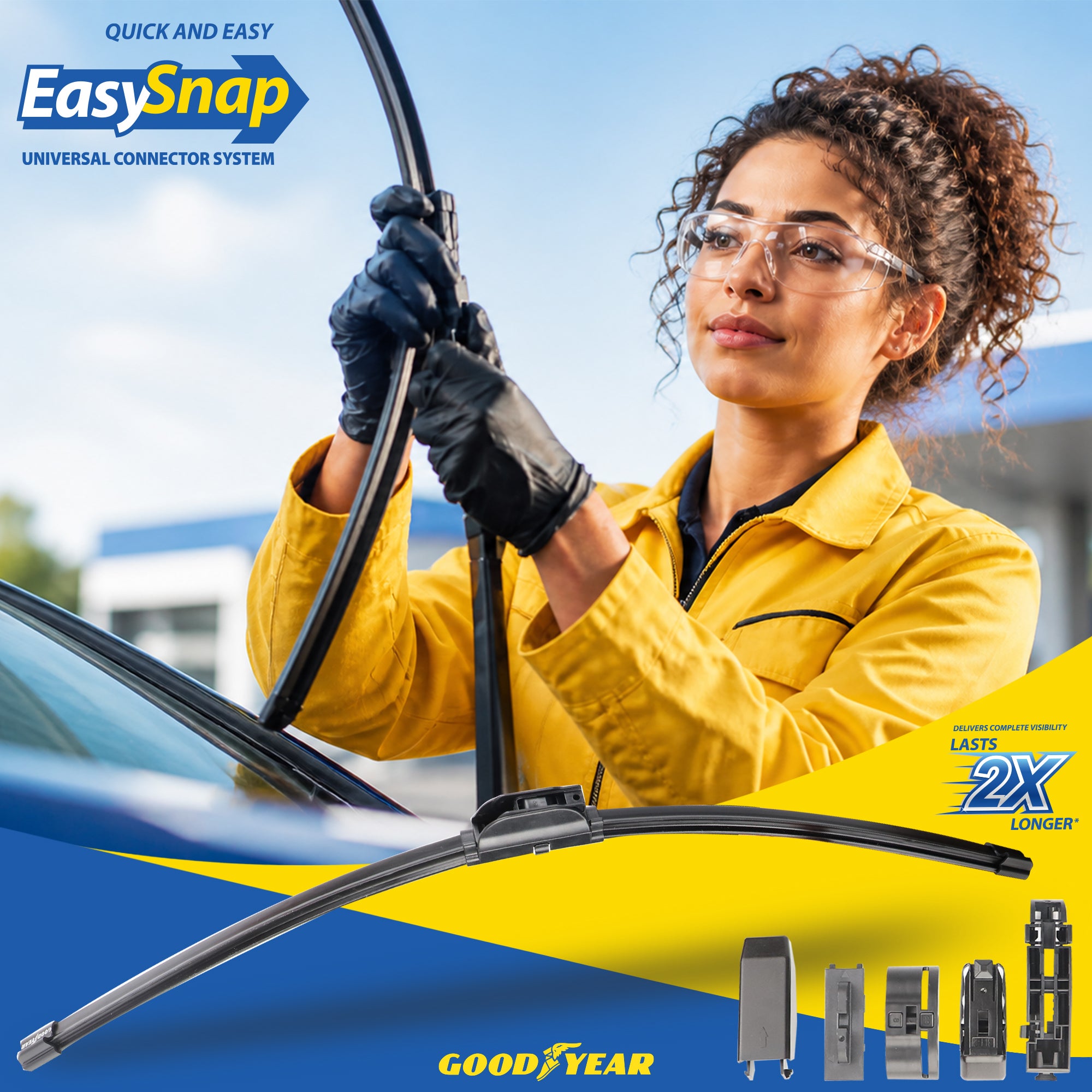 Goodyear Flat Windscreen Wiper Blades Car EasySnap Replacement Indicator 21