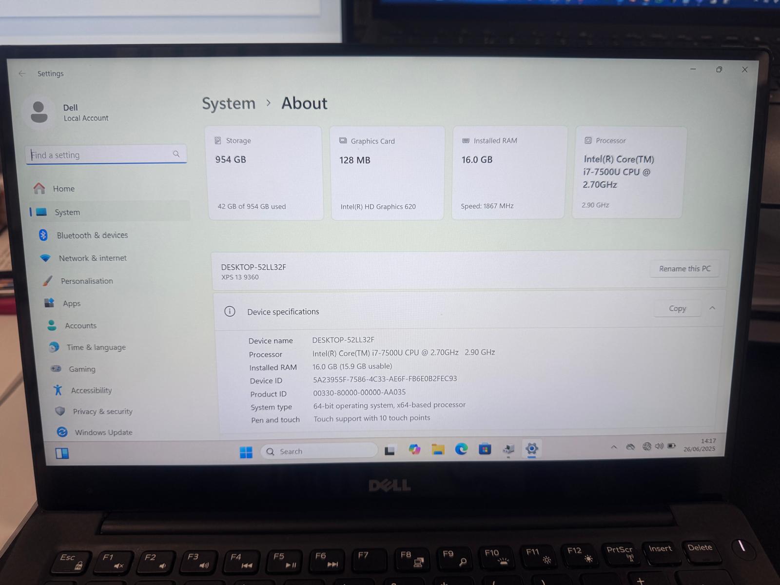 DELL XPS 13 9360 Ultrabook i7-7500U 13.3inch Touchscreen Backlit Keyboard Silver