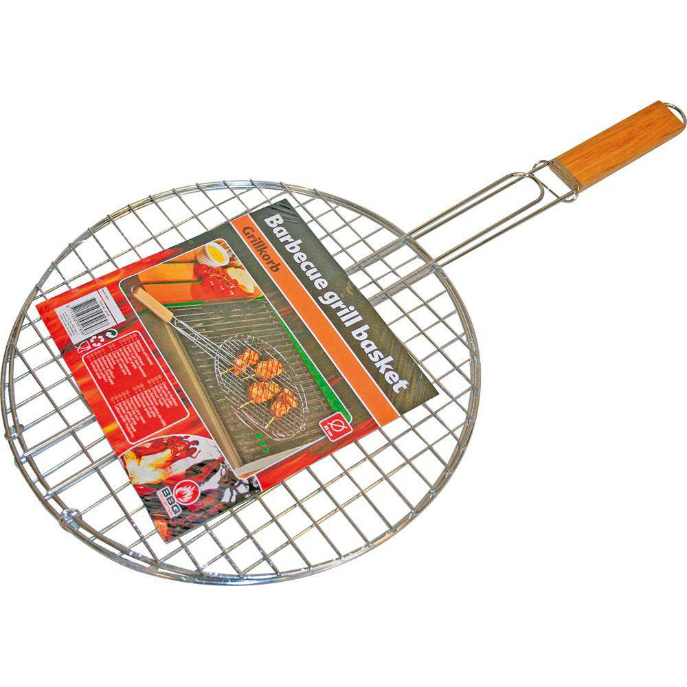 BBQ Mesh Grill Basket Rack Barbecue Handle Meat Burger Fish Stand Outdoor Garden