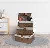 Set Of 3 Lined Wicker Basket Hamper With Lid Woven Xmas Storage Gift Box Resin