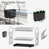 Dish Drying Rack 2 Tier Dish Drainer Storage with Drainboard for Knives Dishes