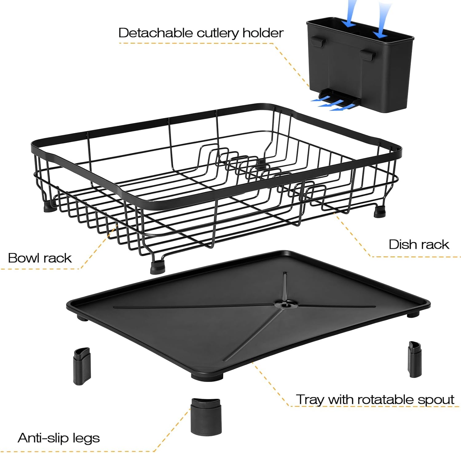 Dish Drainer Space Saving Drying Rack Cutlery Holder Drainboard Dishes With Tray