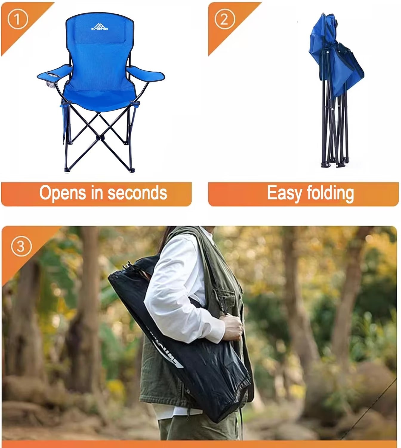 Camping Chair Lightweight Folding Portable with Cup Holder and Side Pocket Camp